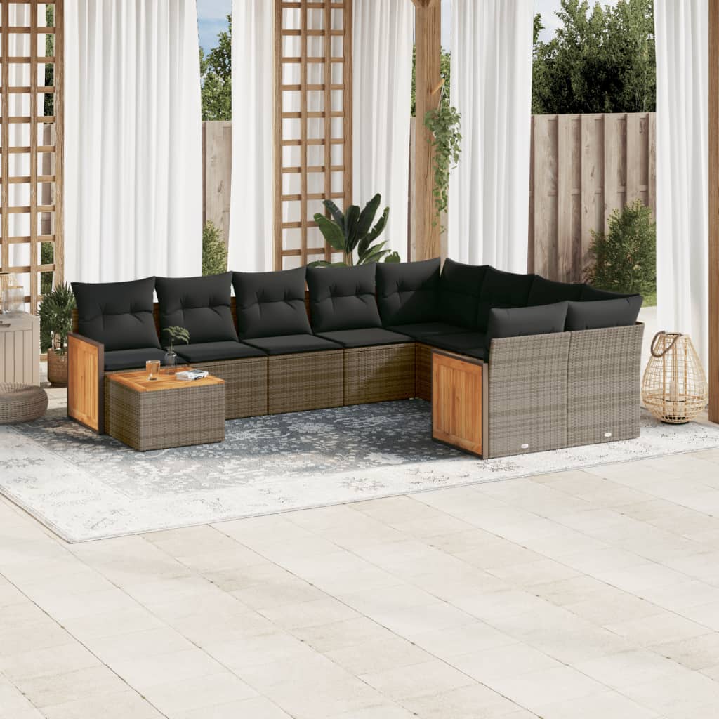 JUNG Vida 10-tlg. Garten-Sofagarnitur mit Kissen Grau Poly Rattan