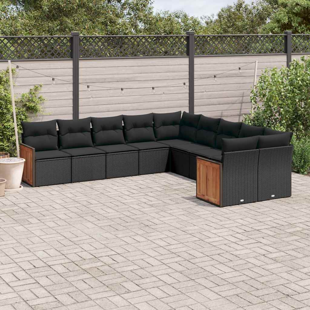 JUNG Vida 10-tlg. Garten-Sofagarnitur mit Kissen Schwarz Poly Rattan