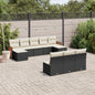 JUNG Vida 10-tlg. Garten-Sofagarnitur mit Kissen Schwarz Poly Rattan