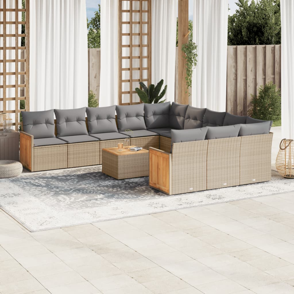 JUNG Vida 12-tlg. Garten-Sofagarnitur mit Kissen Beige Poly Rattan