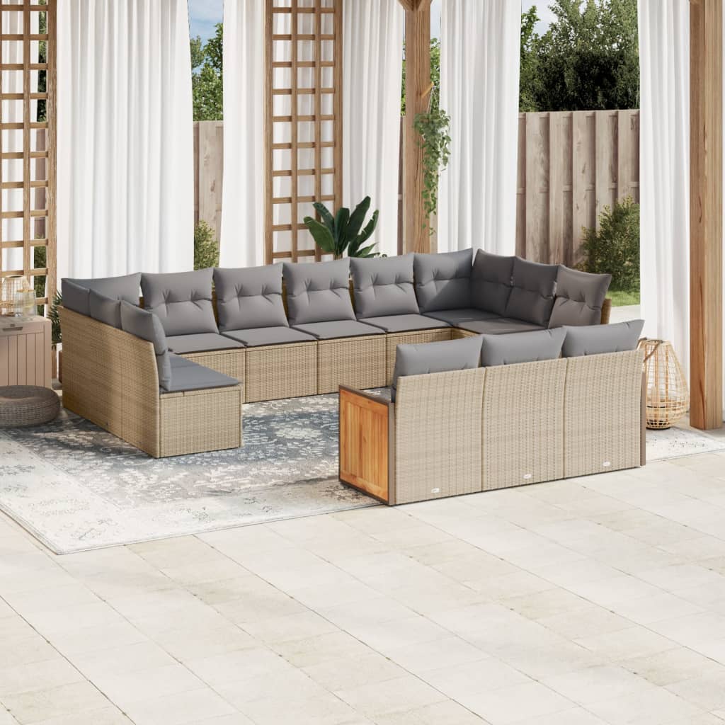JUNG Vida 13-tlg. Garten-Sofagarnitur mit Kissen Beige Poly Rattan
