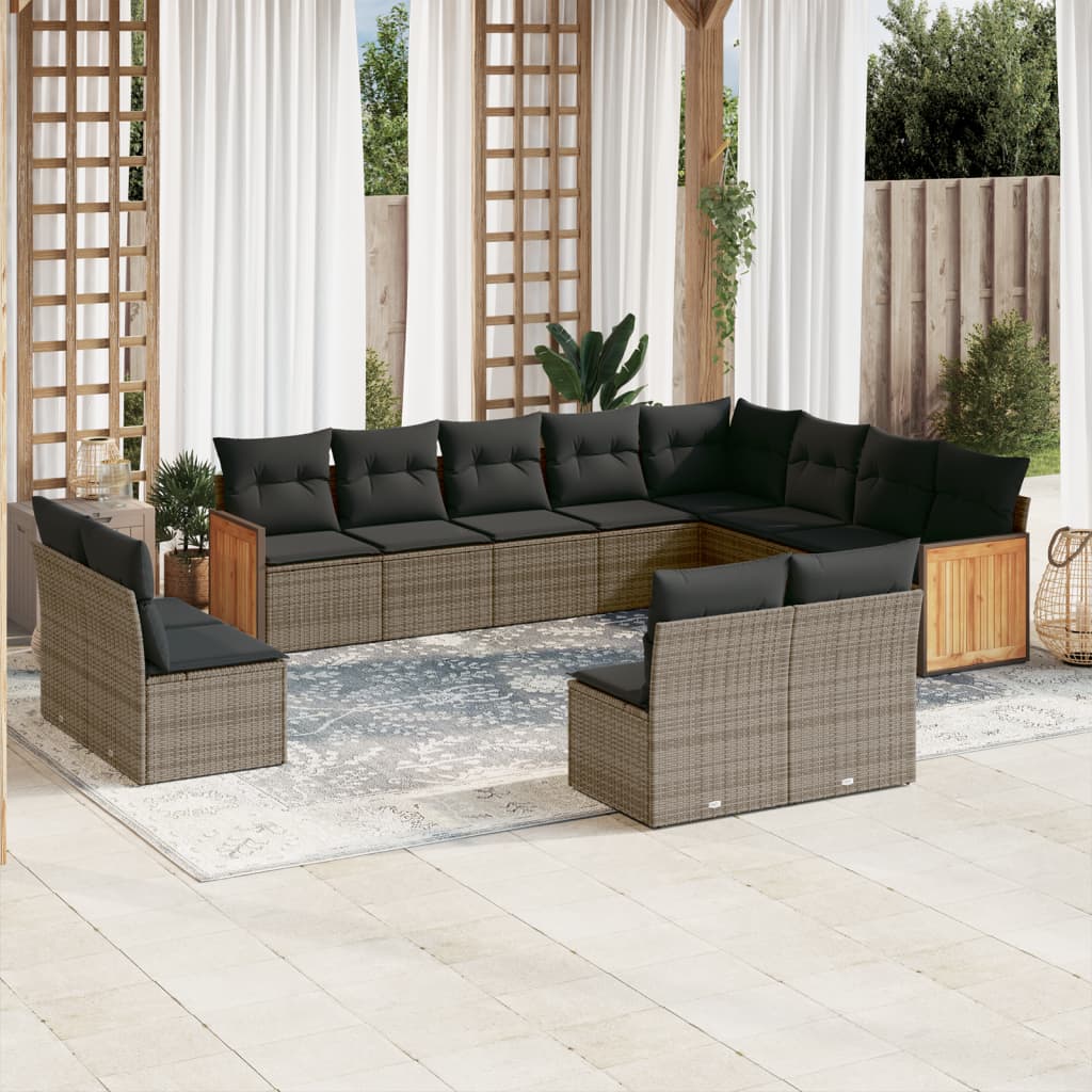 JUNG Vida 12-tlg. Garten-Sofagarnitur mit Kissen Grau Poly Rattan