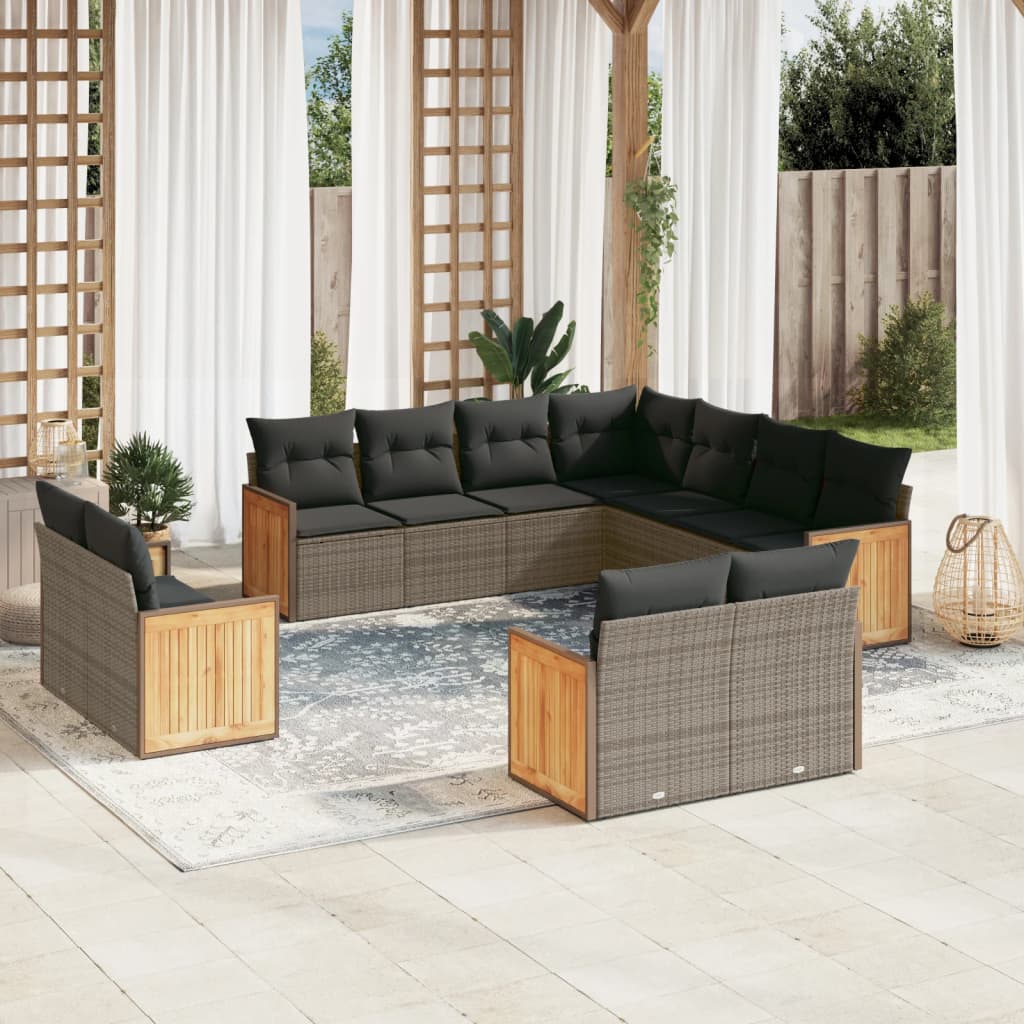 JUNG Vida 11-tlg. Garten-Sofagarnitur mit Kissen Grau Poly Rattan