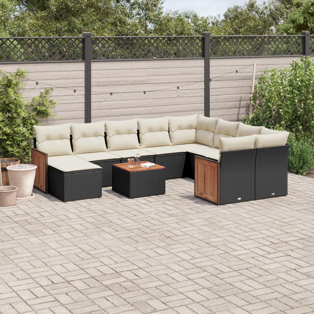 JUNG Vida 11-tlg. Garten-Sofagarnitur mit Kissen Schwarz Poly Rattan