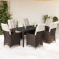 JUNG Vida 7-tlg. Garten-Essgruppe mit Kissen Braun Poly Rattan