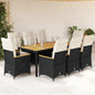 JUNG Vida 9-tlg. Garten-Essgruppe mit Kissen Schwarz Poly Rattan