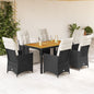 JUNG Vida 7-tlg. Garten-Essgruppe mit Kissen Schwarz Poly Rattan