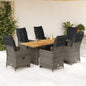 JUNG Vida 7-tlg. Garten-Bistro-Set mit Kissen Grau Poly Rattan