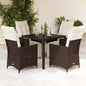JUNG Vida 5-tlg. Garten-Bistro-Set mit Kissen Braun Poly Rattan