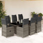 JUNG Vida 9-tlg. Garten-Bistro-Set mit Kissen Grau Poly Rattan