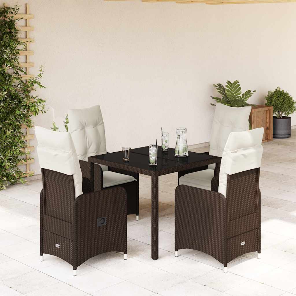 JUNG Vida 5-tlg. Garten-Bistro-Set mit Kissen Braun Poly Rattan