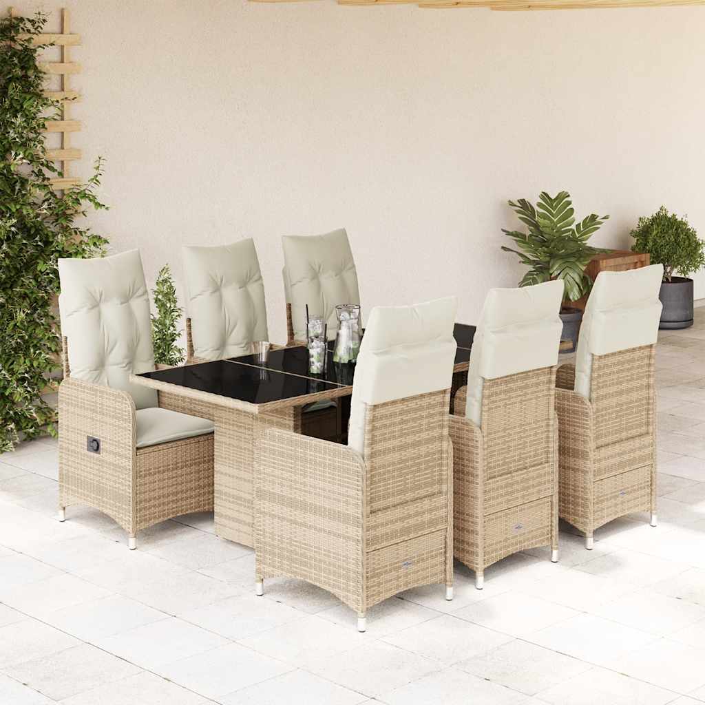 JUNG Vida 7-tlg. Garten-Bistro-Set mit Kissen Beige Poly Rattan