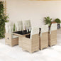 JUNG Vida 7-tlg. Garten-Bistro-Set mit Kissen Beige Poly Rattan