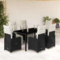 JUNG Vida 7-tlg. Garten-Bistro-Set mit Kissen Schwarz Poly Rattan