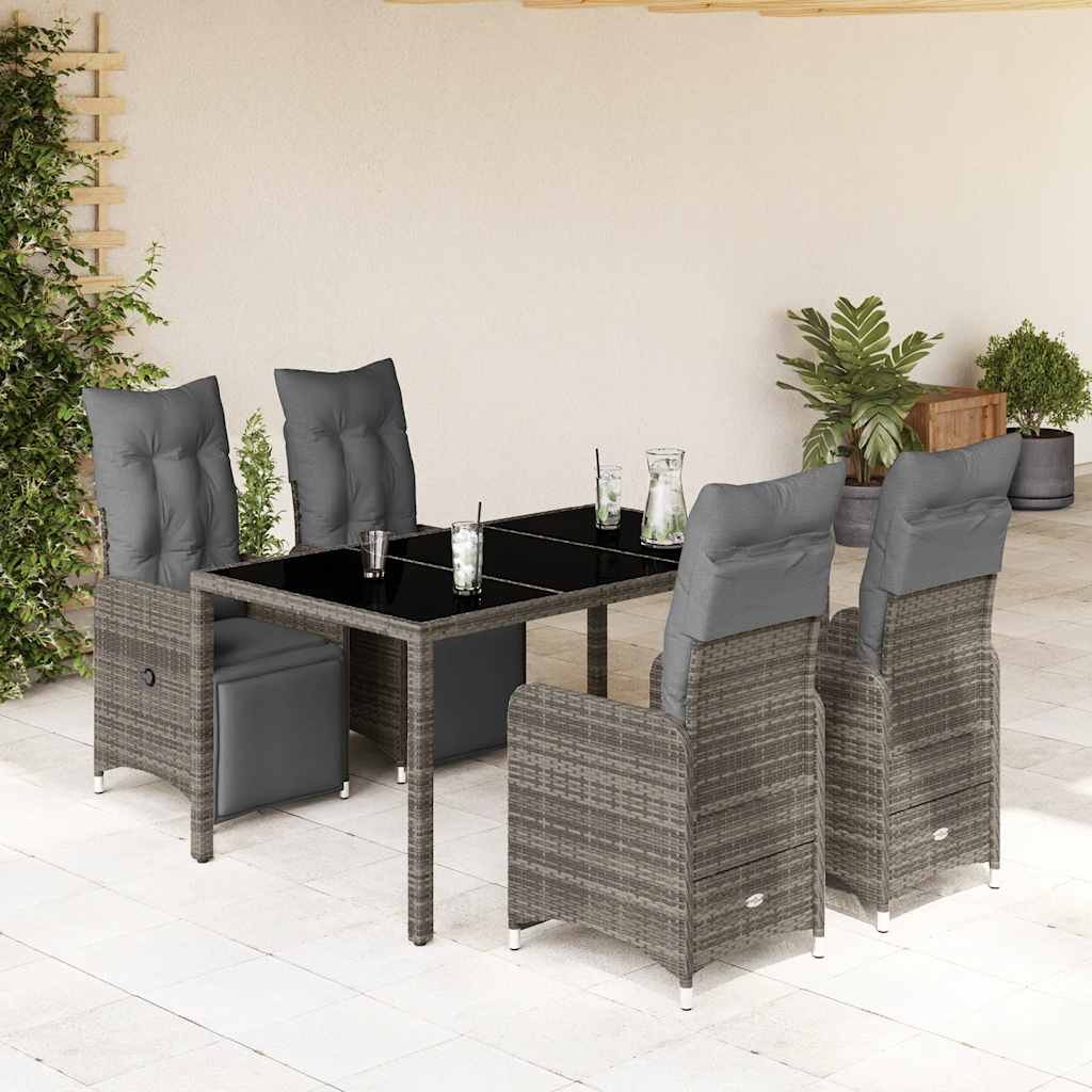 JUNG Vida 5-tlg. Garten-Bistro-Set mit Kissen Grau Poly Rattan