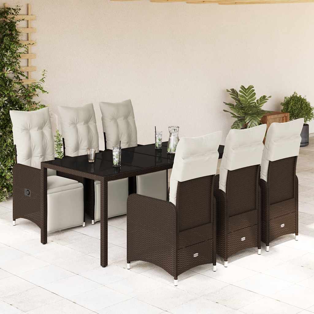 JUNG Vida 7-tlg. Garten-Bistro-Set mit Kissen Braun Poly Rattan