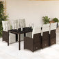 JUNG Vida 7-tlg. Garten-Bistro-Set mit Kissen Braun Poly Rattan