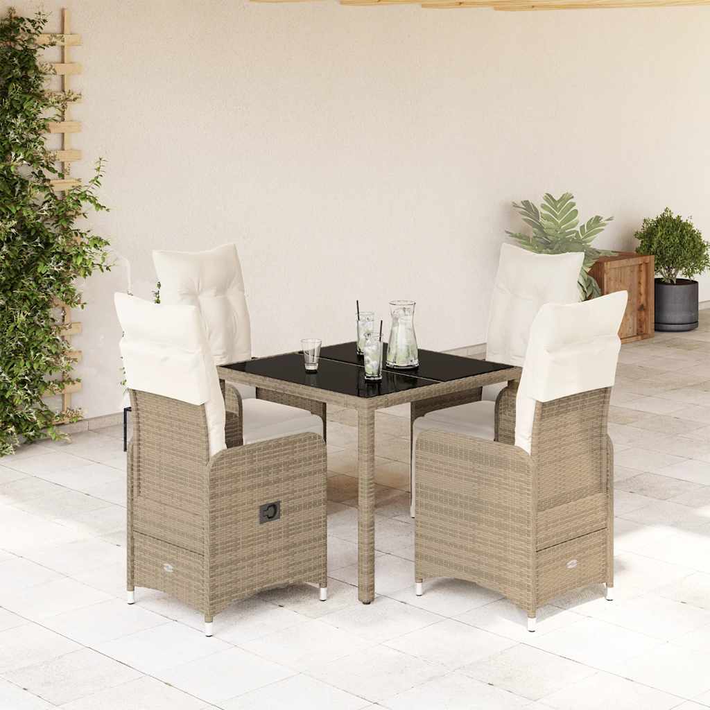 JUNG Vida 5-tlg. Garten-Bistro-Set mit Kissen Braun Poly Rattan