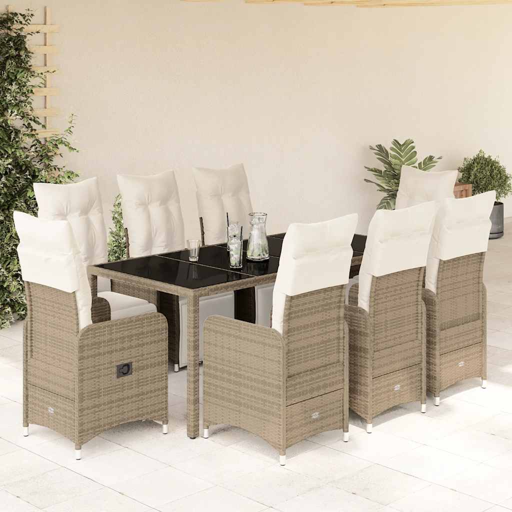 JUNG Vida 9-tlg. Garten-Bistro-Set mit Kissen Braun Poly Rattan