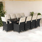 JUNG Vida 11-tlg. Garten-Bistro-Set mit Kissen Schwarz Poly Rattan
