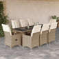 JUNG Vida 9-tlg. Garten-Bistro-Set mit Kissen Beige Poly Rattan