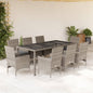 JUNG Vida 9-tlg. Garten-Essgruppe mit Kissen Grau Poly Rattan und Glas