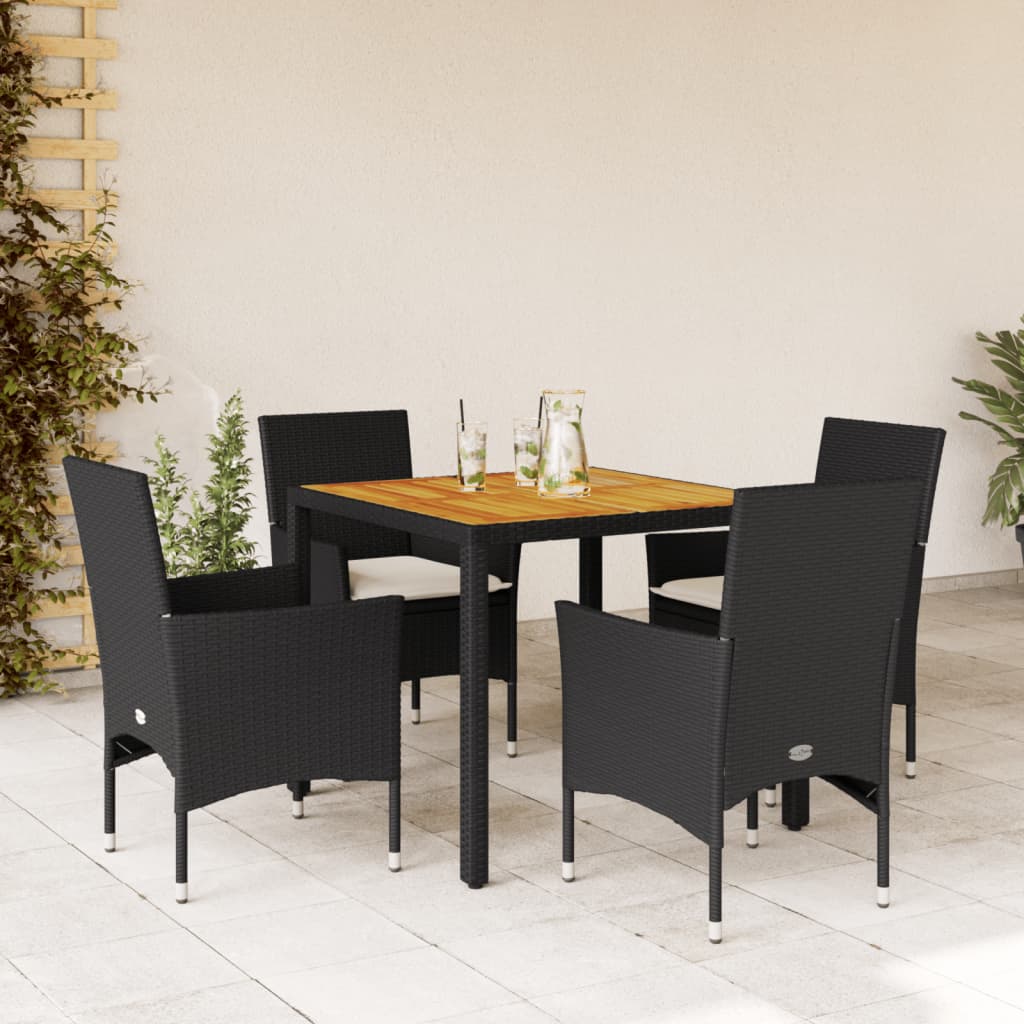 JUNG Vida 5-tlg. Garten-Essgruppe mit Kissen Schwarz Poly Rattan Akazie