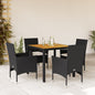 JUNG Vida 5-tlg. Garten-Essgruppe mit Kissen Schwarz Poly Rattan Akazie