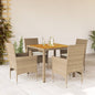 JUNG Vida 5-tlg. Garten-Essgruppe mit Kissen Beige Poly Rattan Akazie
