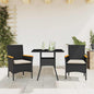 JUNG Vida 3-tlg. Garten-Essgruppe mit Kissen Schwarz Poly Rattan Glas