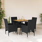 JUNG Vida 5-tlg. Garten-Essgruppe mit Kissen Schwarz Poly Rattan Akazie