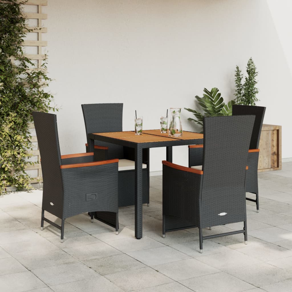 JUNG Vida 5-tlg. Garten-Essgruppe mit Kissen Schwarz Poly Rattan