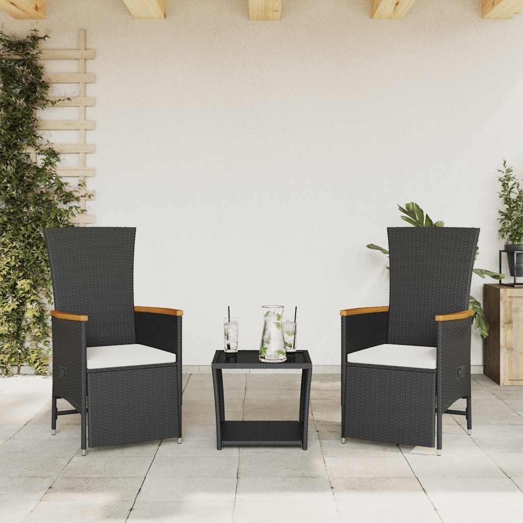 JUNG Vida 3-tlg. Garten-Essgruppe mit Kissen Schwarz Poly Rattan