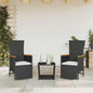 JUNG Vida 3-tlg. Garten-Essgruppe mit Kissen Schwarz Poly Rattan