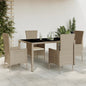 JUNG Vida 5-tlg. Garten-Essgruppe mit Kissen Beige Poly Rattan