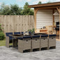 JUNG Vida 9-teiliges Garten-Ess-Set mit Kissen, grau, Polyrattan