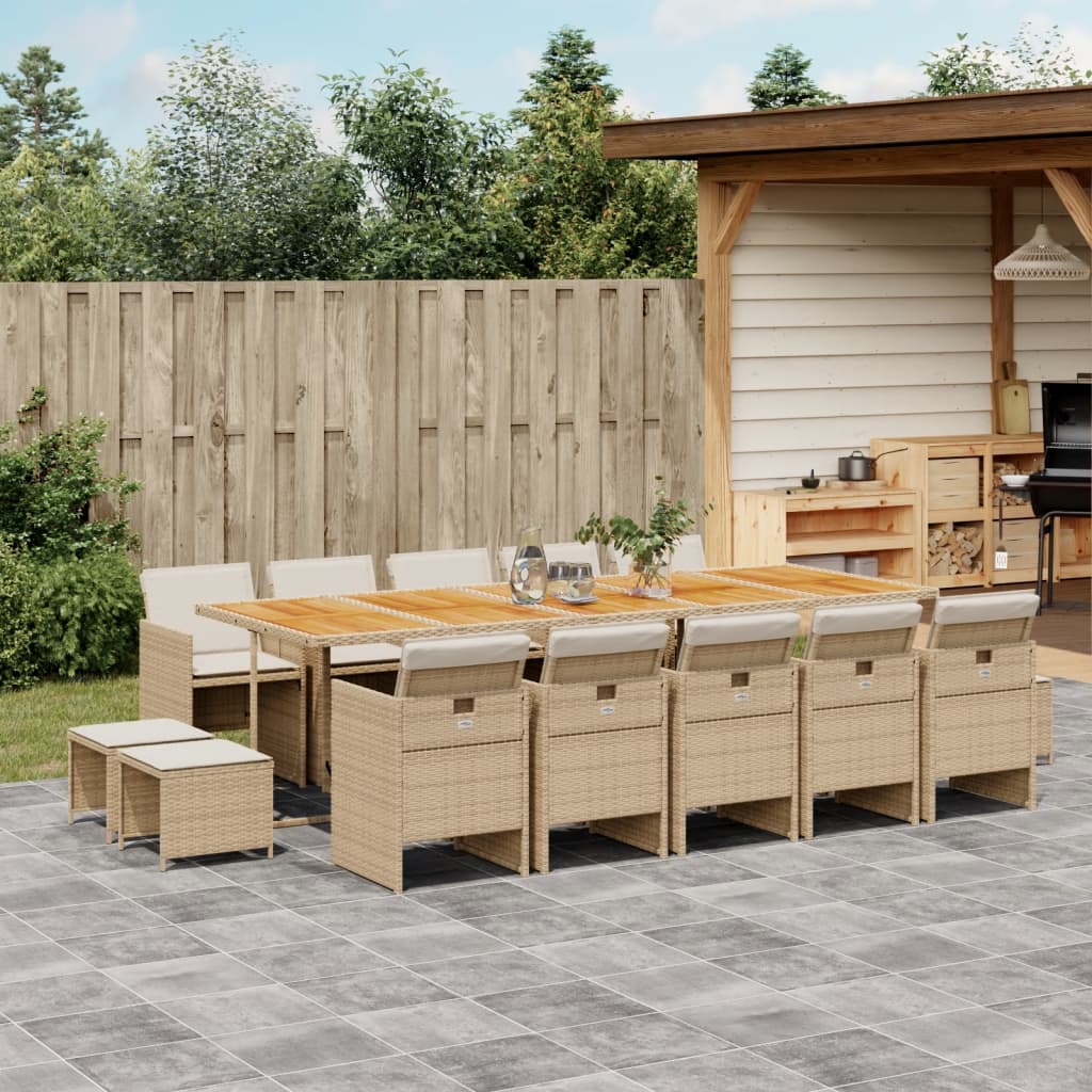 JUNG Vida 15-tlg. Garten-Essgruppe mit Kissen Beige Poly Rattan