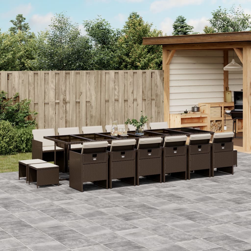 JUNG Vida 17-tlg. Garten-Essgruppe mit Kissen Braun Poly Rattan