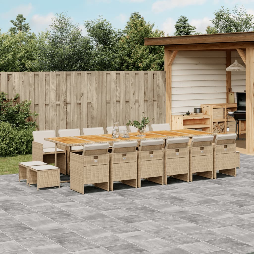 JUNG Vida 17-tlg. Garten-Essgruppe mit Kissen Beige Poly Rattan