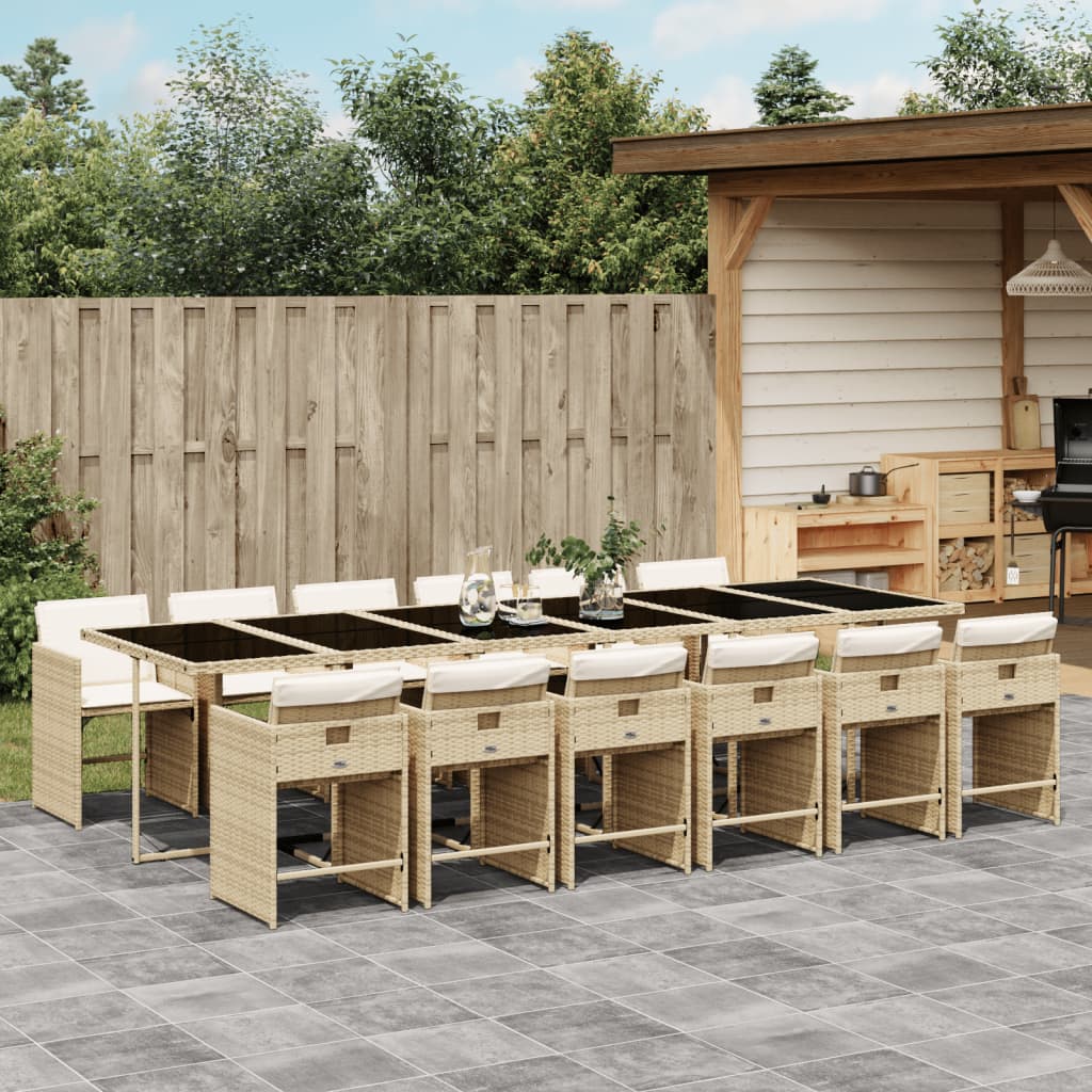JUNG Vida 13-tlg. Garten-Essgruppe mit Kissen Beige Poly Rattan