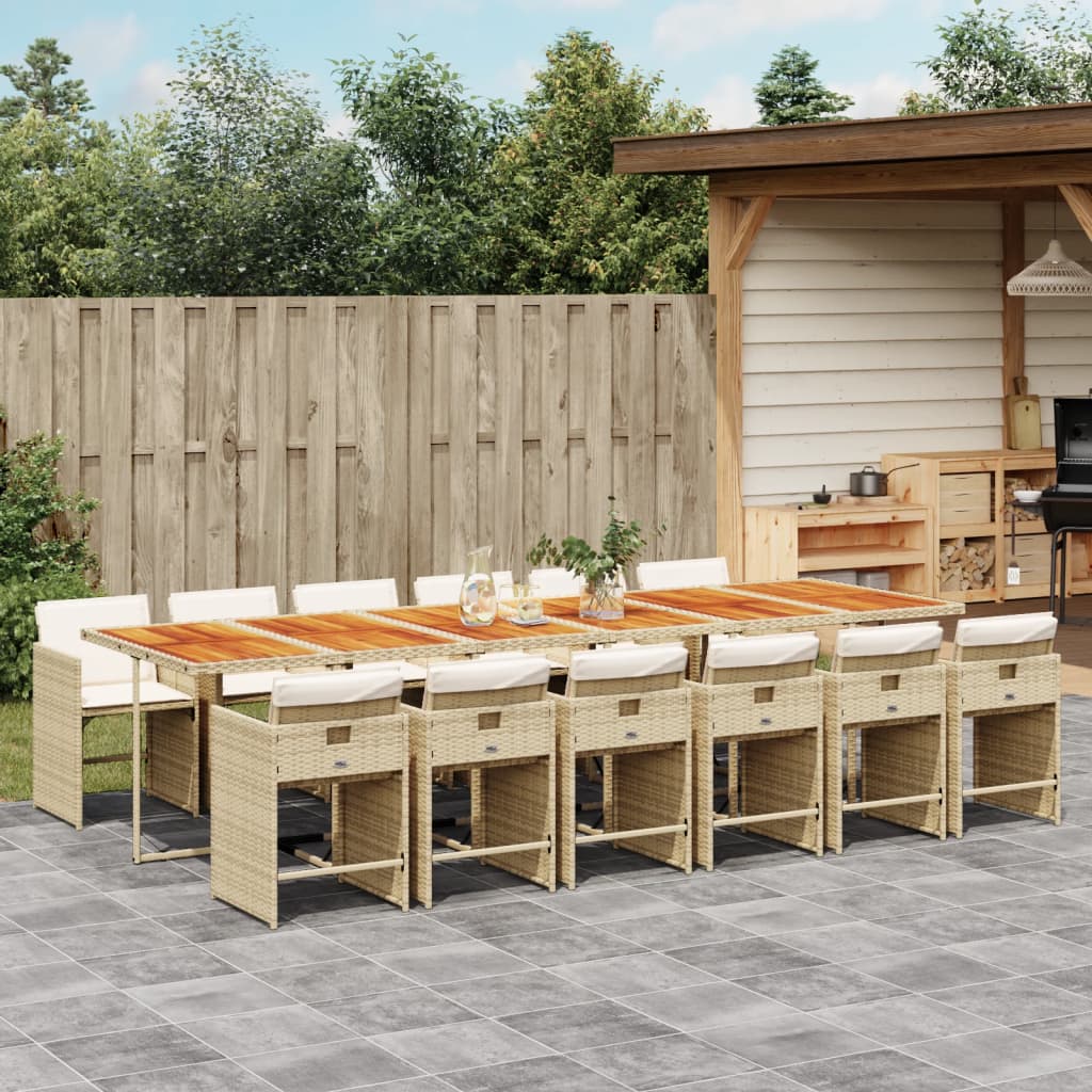 JUNG Vida 13-tlg. Garten-Essgruppe mit Kissen Beige Poly Rattan