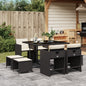 JUNG Vida 9-tlg. Garten-Essgruppe mit Kissen Schwarz Poly Rattan