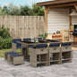 JUNG Vida 11-teiliges Garten-Ess-Set mit Kissen, grau, Polyrattan