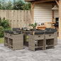 JUNG Vida 9-tlg. Garten-Essgruppe mit Kissen Grau Poly Rattan