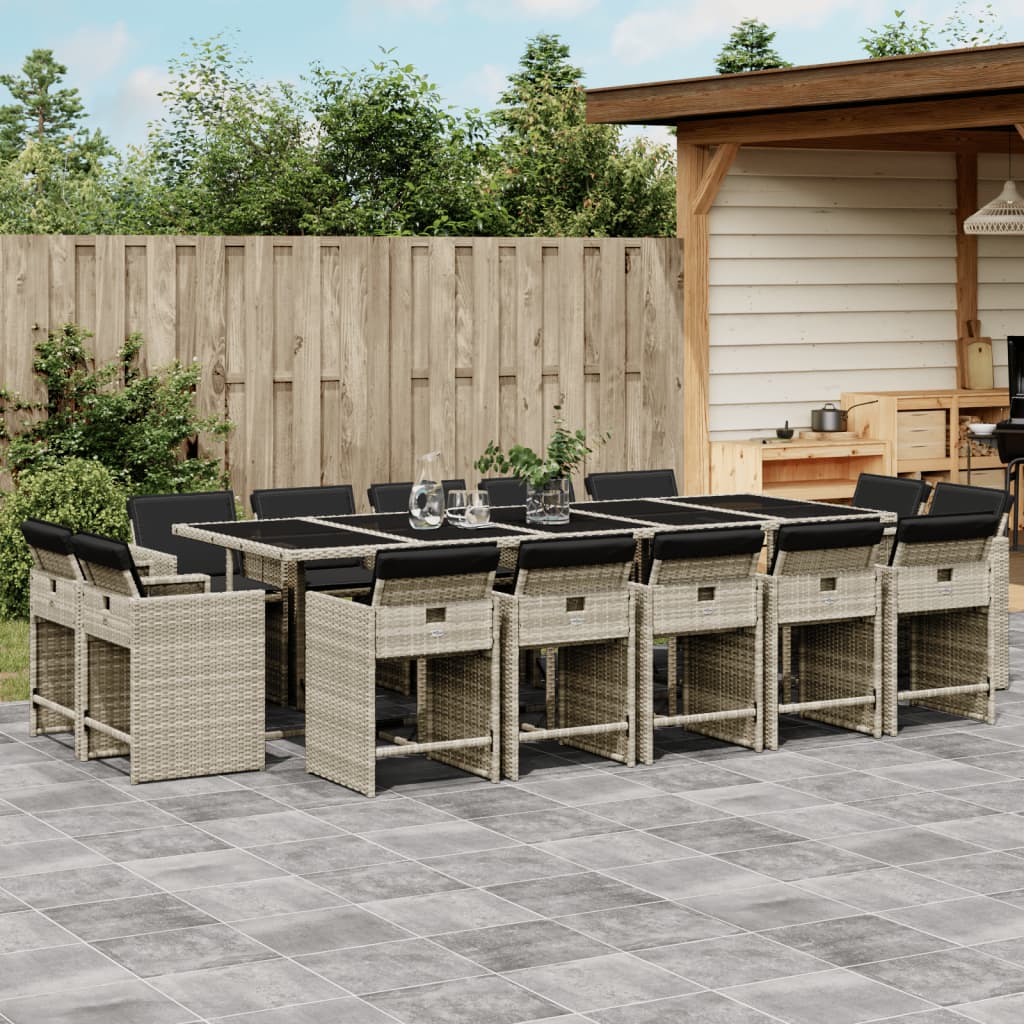 JUNG Vida 15-tlg. Garten-Essgruppe mit Kissen Hellgrau Poly Rattan