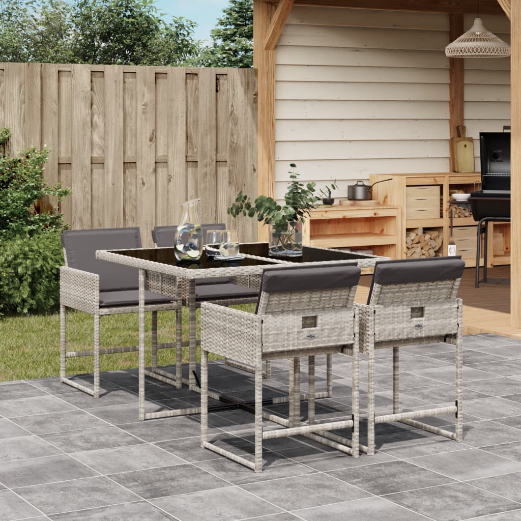 JUNG Vida 5-tlg. Garten-Essgruppe mit Kissen Hellgrau Poly Rattan