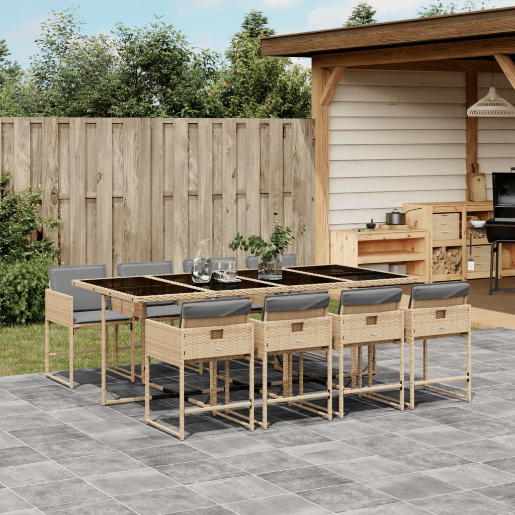 JUNG Vida 9-tlg. Garten-Essgruppe mit Kissen Beigemischung Poly Rattan