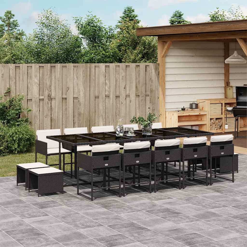 JUNG Vida 15-tlg. Garten-Essgruppe mit Kissen Schwarz Poly Rattan