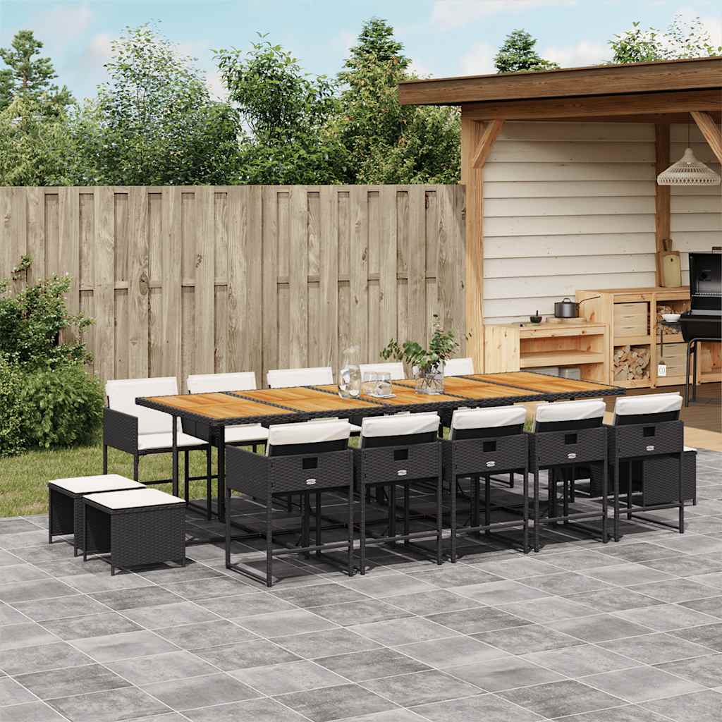 JUNG Vida 15-tlg. Garten-Essgruppe mit Kissen Schwarz Poly Rattan
