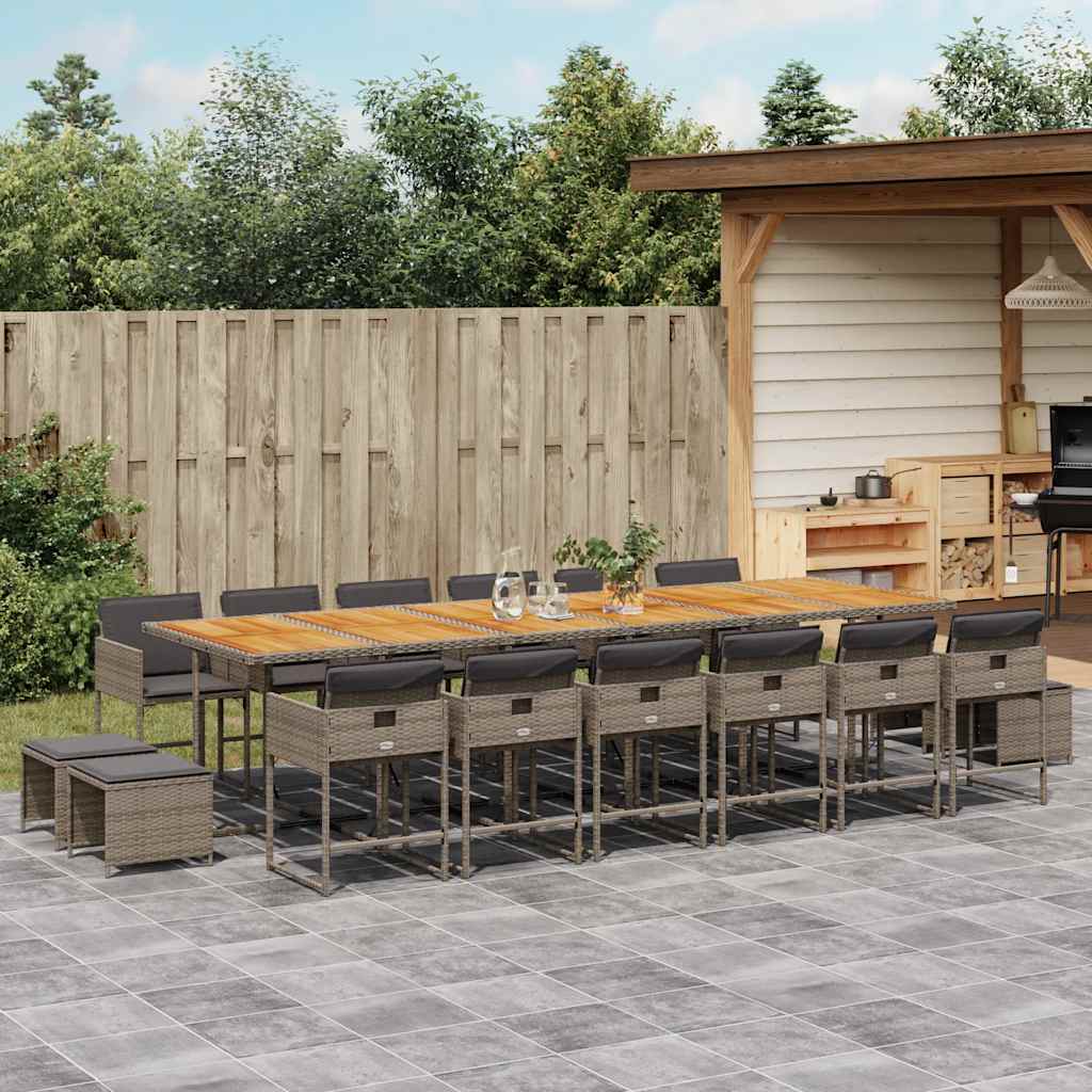 JUNG Vida 17-tlg. Garten-Essgruppe mit Kissen Grau Poly Rattan